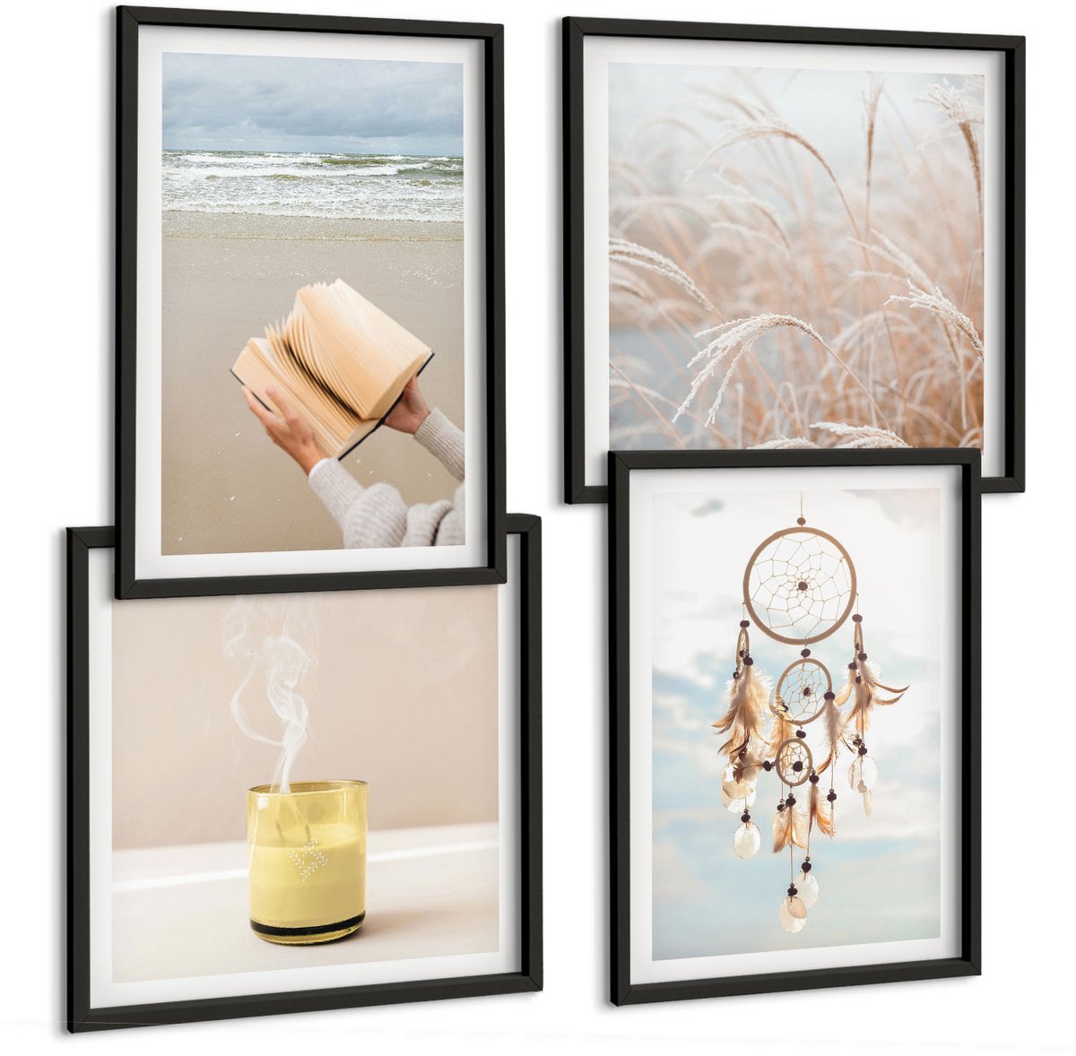 Tulup 4-Delige Schilderij Set - Rustige landschappen, delicate zomeruitzichten, boho-stijl - 40 x 40 cm en 40 x 60 cm - Stijlvolle Wanddecoratie - Interieur - Muurdecoratie