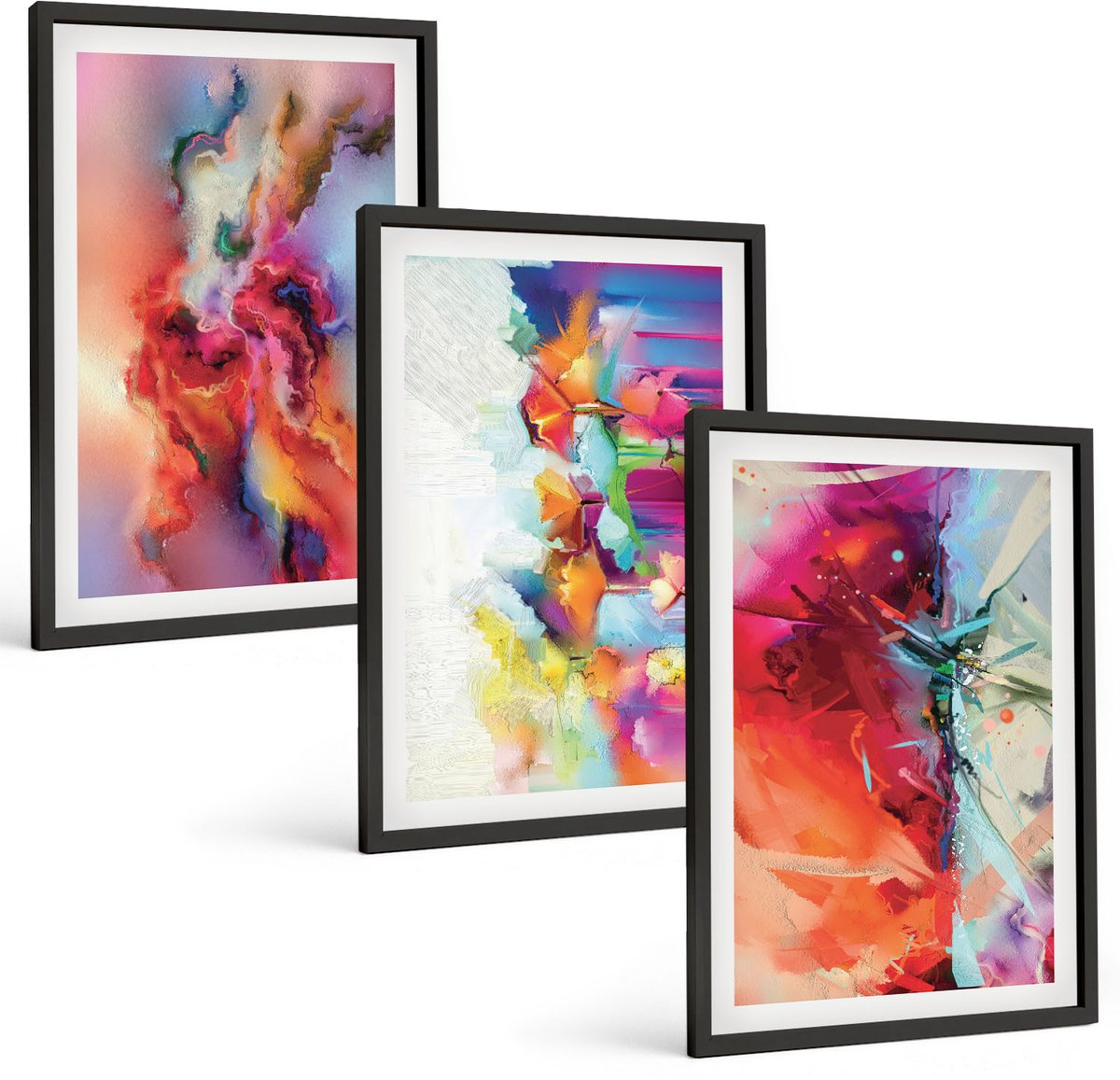 Tulup 4-Delige Schilderij Set - Kleurrijke abstracties met dynamische vormen en figuren - 40 x 60 cm - Wanddecoratie - Moderne Interieurdecoratie - Moderne Wanddecoratie