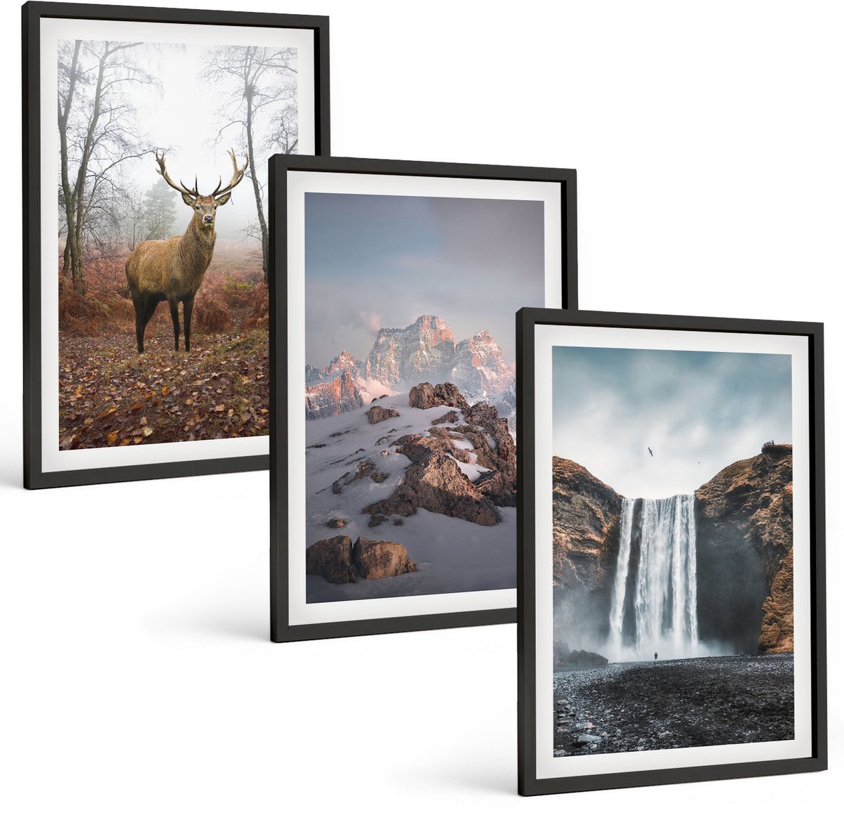 Tulup 4-Delige Schilderij Set - Natuurlijke, ongerepte landschappen, bergen, herten en watervallen. - 40 x 60 cm - Moderne Wanddecoratie - Slaapkamer - Woonkamer Decoratie