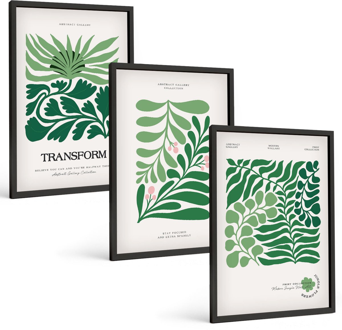 Tulup 4-Delige Schilderij Set - Set van groene bladeren en planten in verschillende vormen. - 40 x 60 cm - Decoratieve Schilderijen - Woonkamer - Interieur - Woonkamer Decoratie