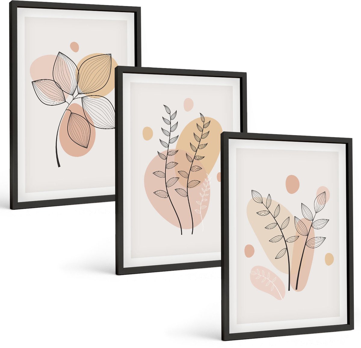 Tulup 4-Delige Schilderij Set - Minimalistische planttekeningen in pastelkleuren - 40 x 60 cm - Schilderijen Set - Wanddecoratie - Woonkamer - Moderne Wanddecoratie