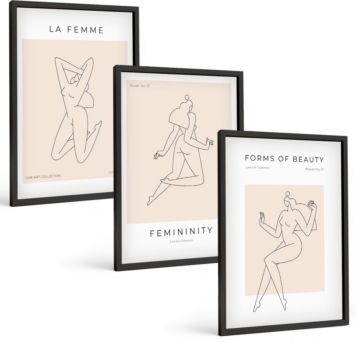 Tulup 4-Delige Schilderij Set - Lineaire silhouetten van vrouwen in minimalistische posters - 40 x 60 cm - Wanddecoratie - Muurdecoratie - Moderne Interieurdecoratie - Decoratieve Schilderijen