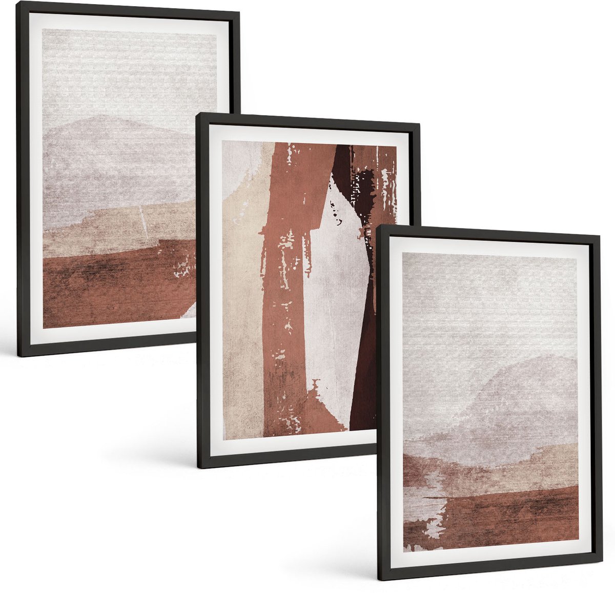 Tulup 4-Delige Schilderij Set - Abstracte patronen in bruine en beige tinten. - 40 x 60 cm - Wanddecoratie - Schilderijen Set - Kantoor - Stijlvolle Muurdecoratie
