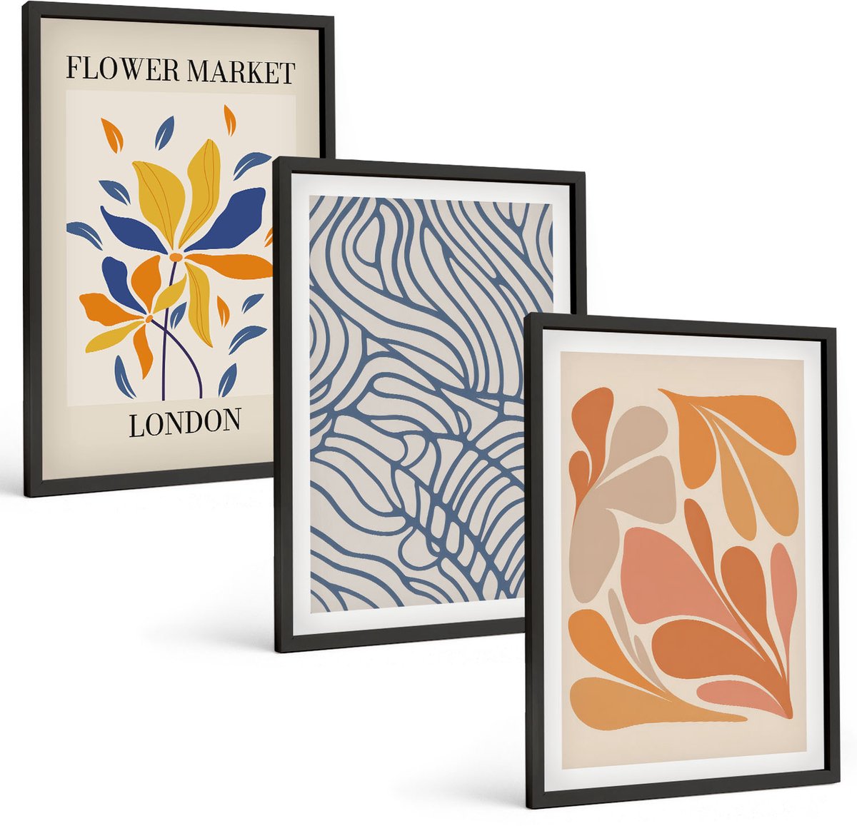 Tulup 4-Delige Schilderij Set - Moderne bloemen met abstracte patronen - 40 x 60 cm - Decoratieve Schilderijen - Wanddecoratie - Hal - Moderne Wanddecoratie