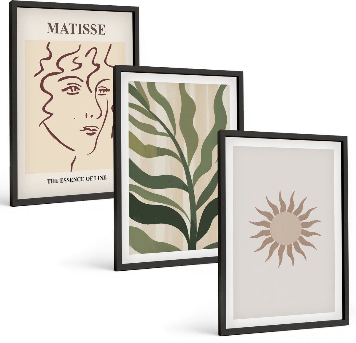Tulup 4-Delige Schilderij Set - Abstracte plantpatronen en lijnen in gedempte kleuren. - 40 x 60 cm - Wanddecoratie - Schilderijen Set - Interieur - Woonkamer Decoratie