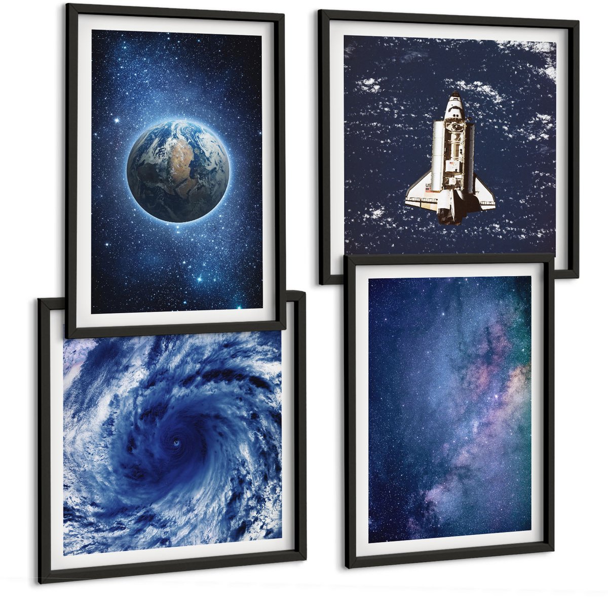 Tulup 4-Delige Schilderij Set - Aarde in een ruimtestorm en sterrenstelsel - 40 x 40 cm en 40 x 60 cm - Wanddecoratie - Schilderijen Set - Interieur - Muurdecoratie