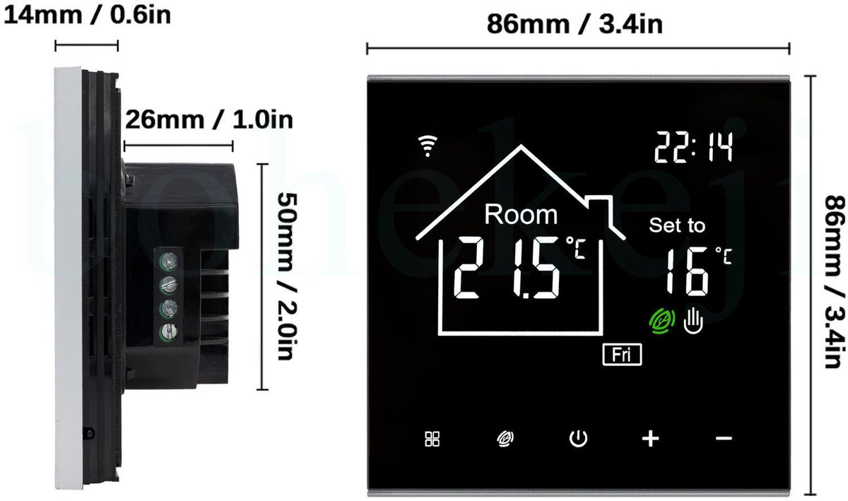 Wi-Fi slimme thermostaat – Watergedragen vloerverwarmingsregelaar – Bediening op afstand via mobiele telefoon – Energiebesparende functie met één druk op de knop – LCD-touchscreen – Witte achtergrondverlichting – 16A thumbnail 6