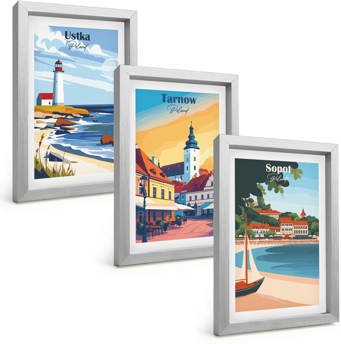 Tulup 4-Delige Schilderij Set - Uitzicht op de Poolse steden Ustka Tarnów Sopot - 20 x 30 cm - Muurdecoratie - Decoratieve Schilderijen - Wohnzimmer - Moderne Wanddecoratie