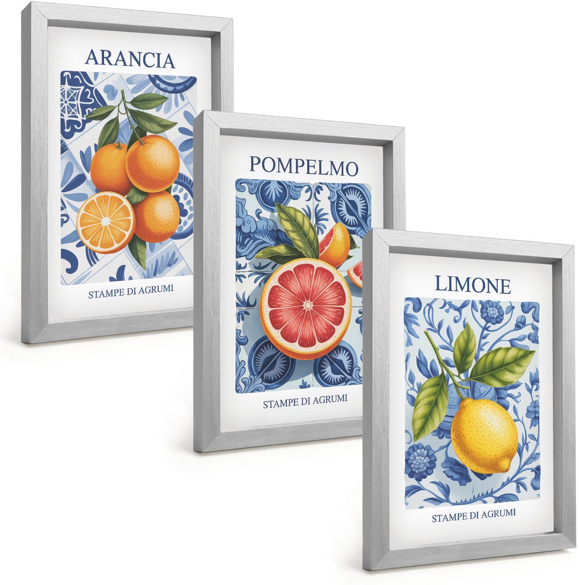 Tulup 4-Delige Schilderij Set - Vintage illustraties van citrusvruchten - 20 x 30 cm - Stijlvolle Muurdecoratie - Kantoor - Moderne Wanddecoratie