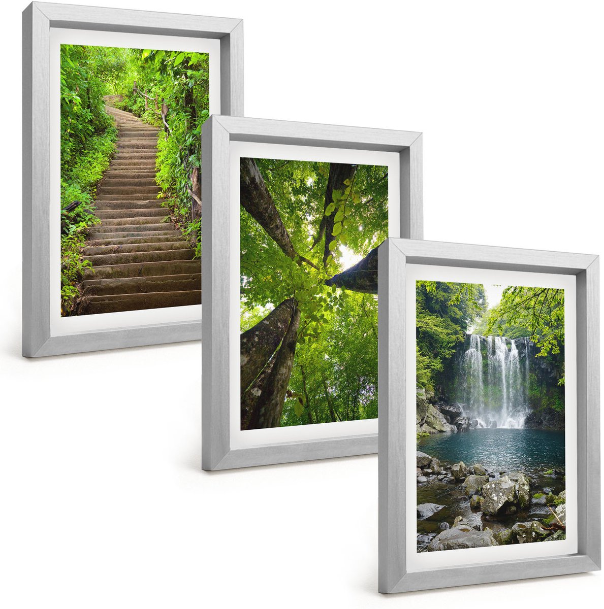 Tulup 4-Delige Schilderij Set - Bospad met waterval en groene vegetatie - 20 x 30 cm - Moderne Wanddecoratie - Woonkamer - Interieur Decoratie