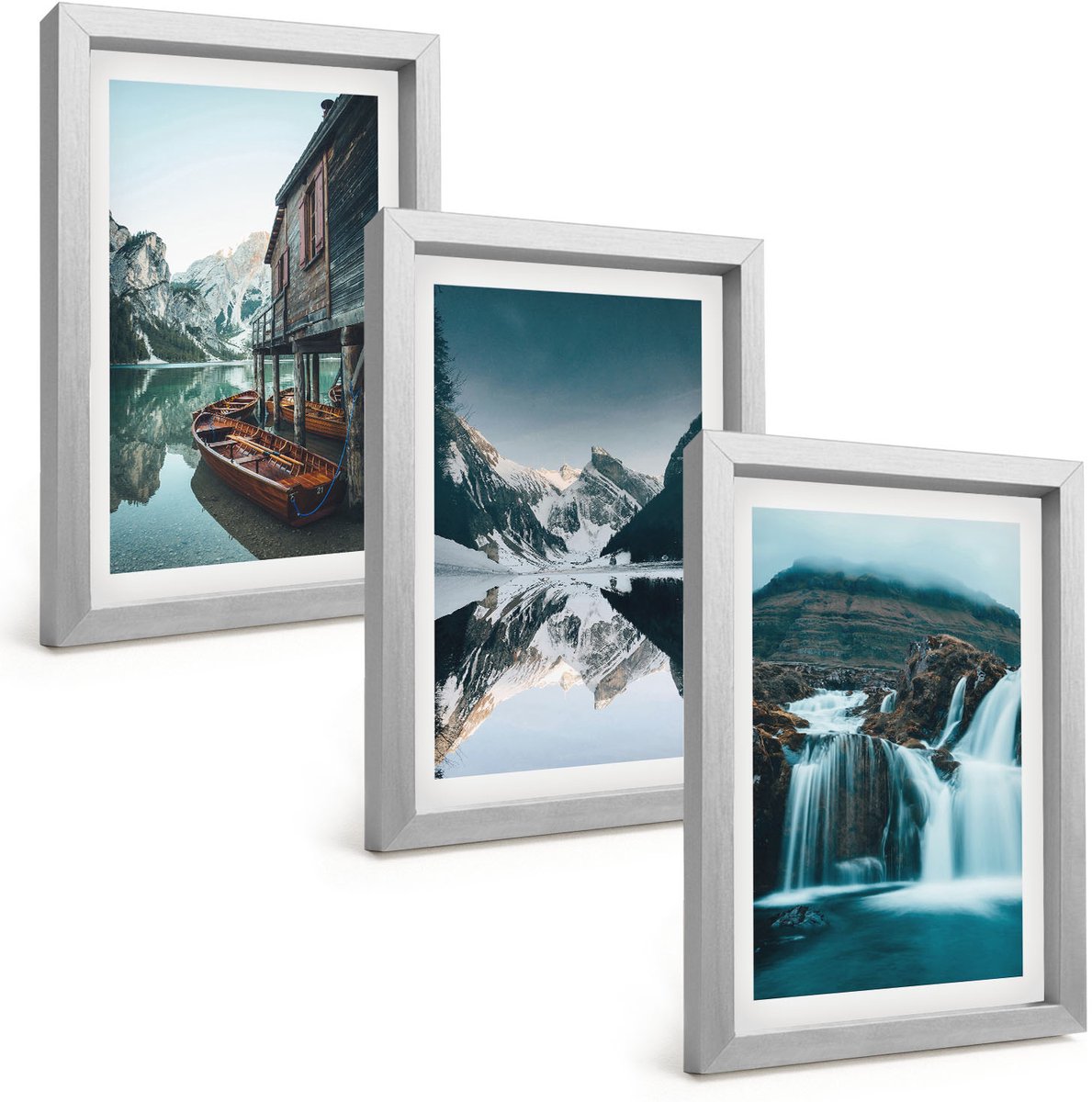 Tulup 4-Delige Schilderij Set - Berglandschap met een waterval en een meer - 20 x 30 cm - Muurdecoratie - Interieur Decoratie - Stijlvolle Muurdecoratie
