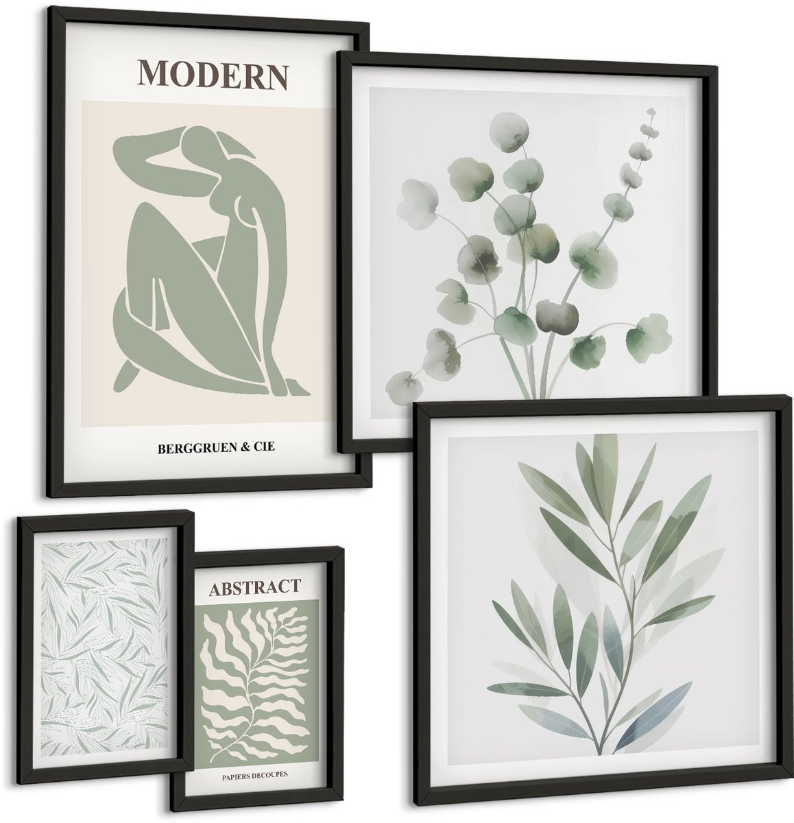 Tulup 4-Delige Schilderij Set - Stijlvolle plantmotieven in een moderne decoratieve stijl. - 50 x 50 cm, 20 x 30 cm en 40 x 60 cm - Wanddecoratie - Schilderijen Set - Interieur - Interieur Decoratie