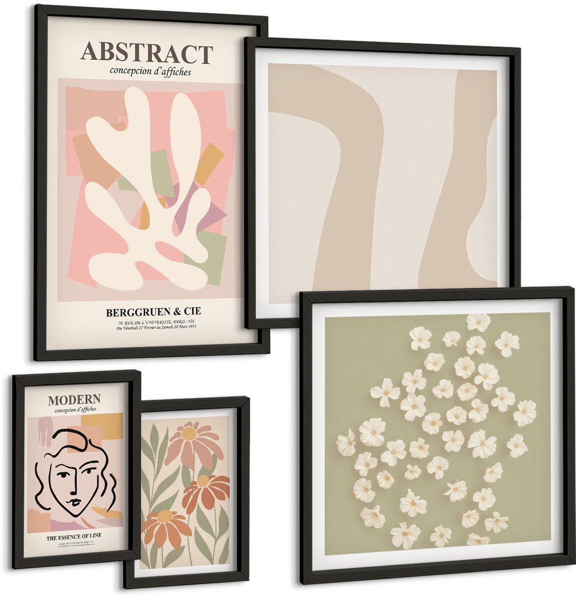Tulup 4-Delige Schilderij Set - Stijlvolle abstracte en florale interieurontwerpen - 50 x 50 cm, 20 x 30 cm en 40 x 60 cm - Stijlvolle Muurdecoratie - Slaapkamer - Decoratieve Schilderijen
