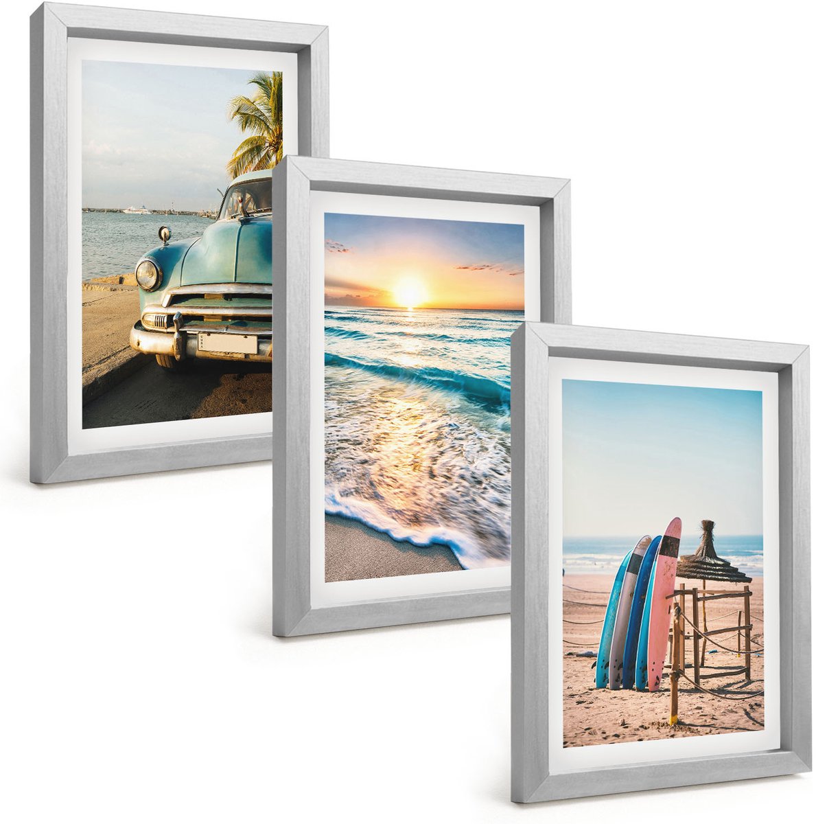 Tulup 4-Delige Schilderij Set - Vakantie in Miami met uitzicht op de zonsondergang en zee - 20 x 30 cm - Schilderijen Set - Wanddecoratie - Woonkamer - Moderne Wanddecoratie