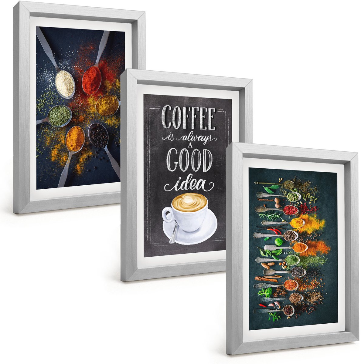 Tulup 4-Delige Schilderij Set - Specerijen Koffie met Kopje Kruiden Keukenpatronen - 20 x 30 cm - Wanddecoratie - Muurdecoratie - Moderne Interieurdecoratie - Interieur Decoratie
