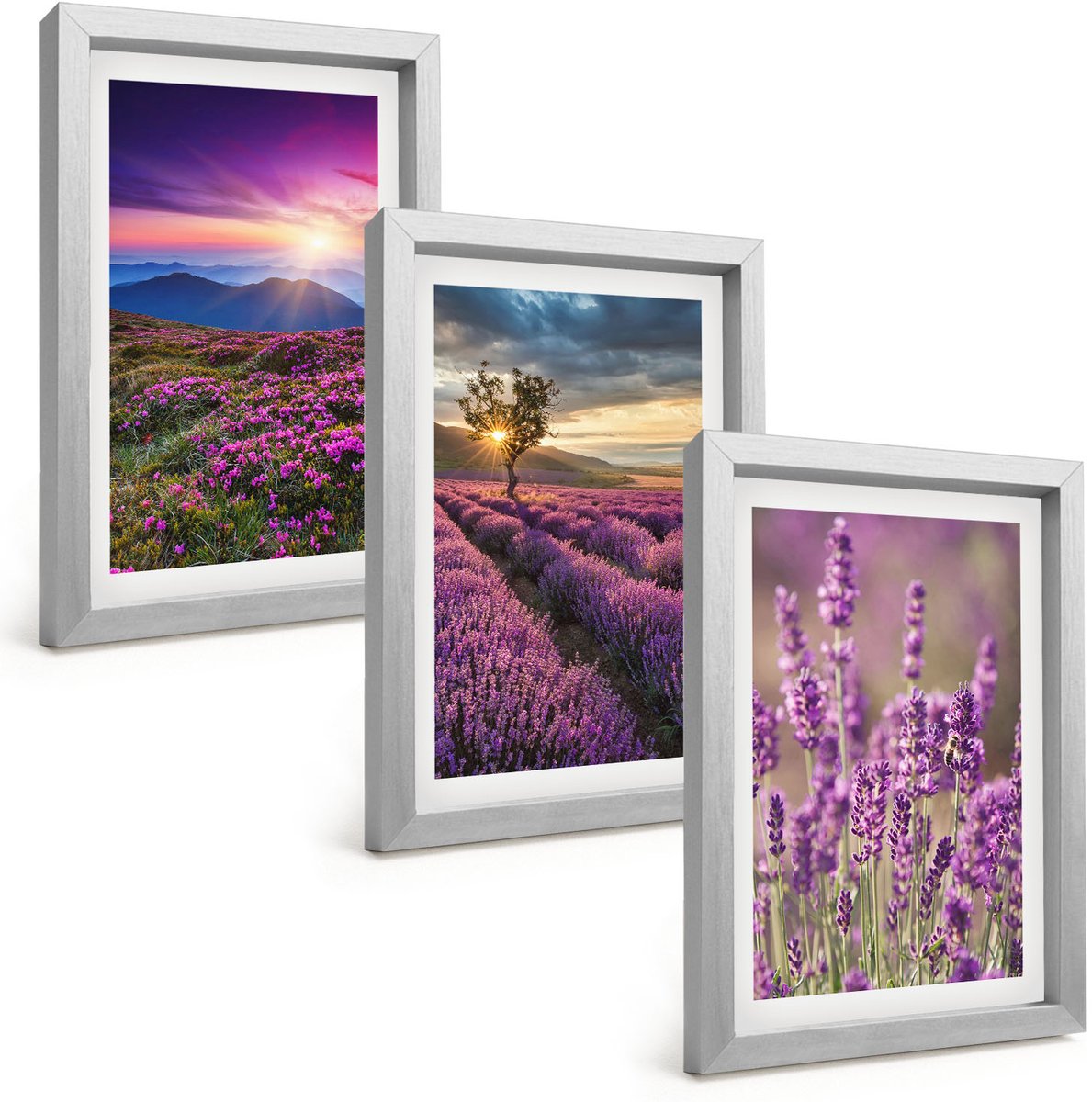 Tulup 4-Delige Schilderij Set - Landschap met lavendelvelden en zonsondergang - 20 x 30 cm - Decoratieve Muurdecoratie - Slaapkamer - Wanddecoratie