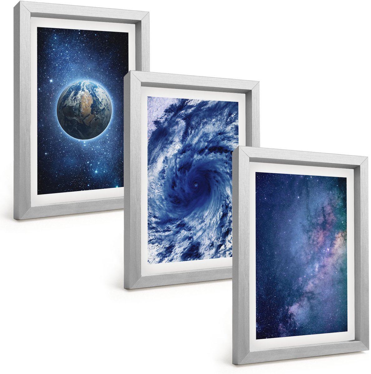 Tulup 4-Delige Schilderij Set - Aarde in een ruimtestorm en sterrenstelsel - 20 x 30 cm - Decoratieve Muurdecoratie - Slaapkamer - Decoratieve Schilderijen