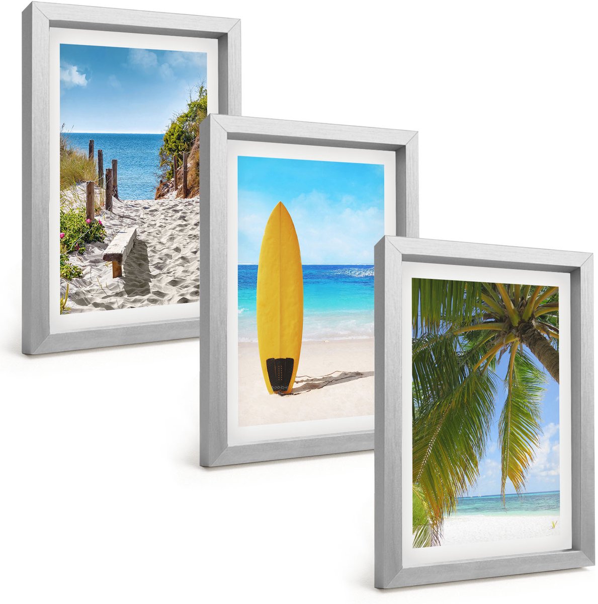 Tulup 4-Delige Schilderij Set - Vakantiegezichten, strandgolven en palmbomen in de tropen - 20 x 30 cm - Wanddecoratie - Schilderijen Set - Interieur - Interieur Decoratie