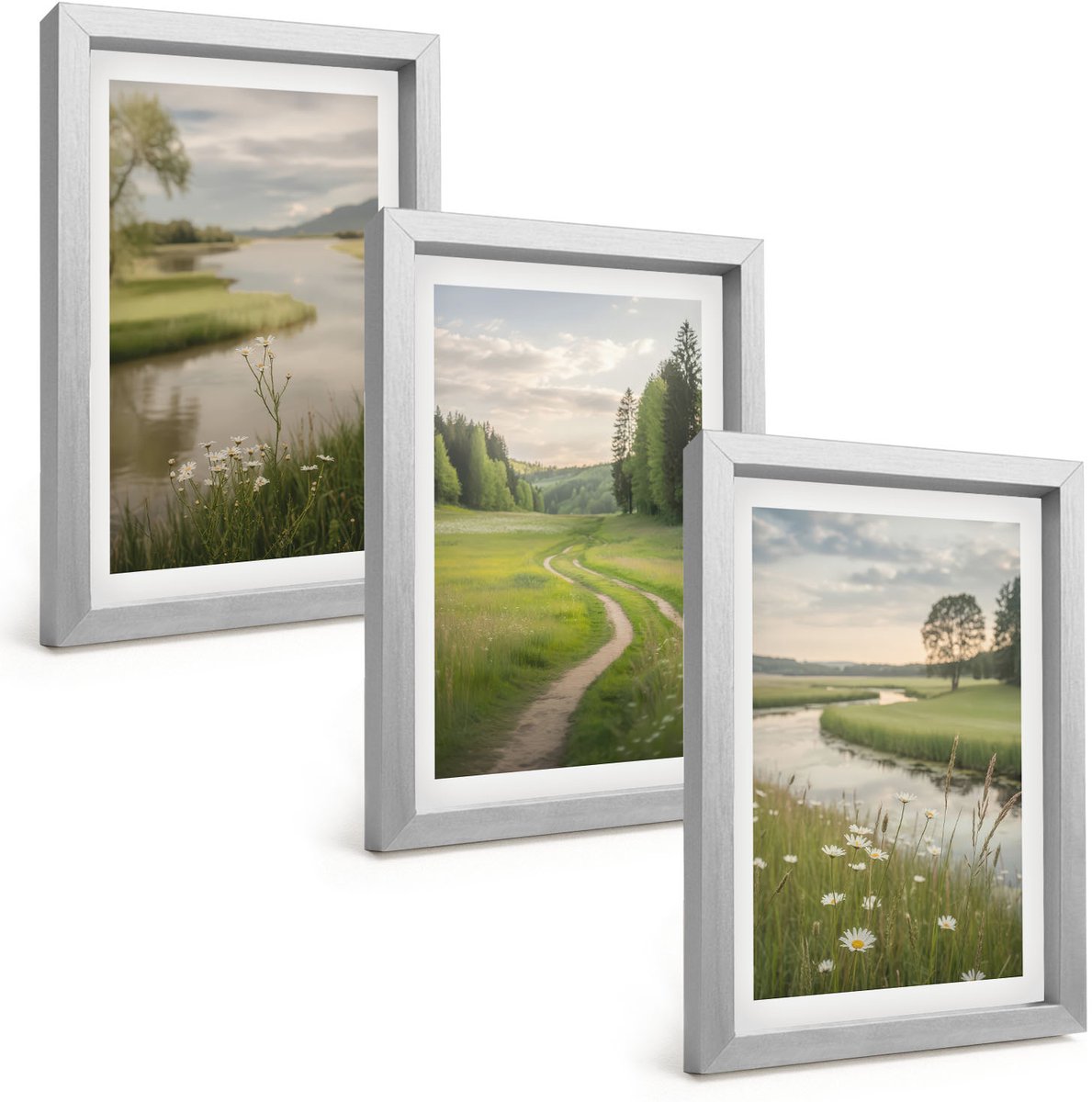 Tulup 4-Delige Schilderij Set - Vreedzame zomerlandschappen met een rivier en een bloemenweide - 20 x 30 cm - Decoratieve Schilderijen - Woonkamer - Interieur - Interieur Decoratie
