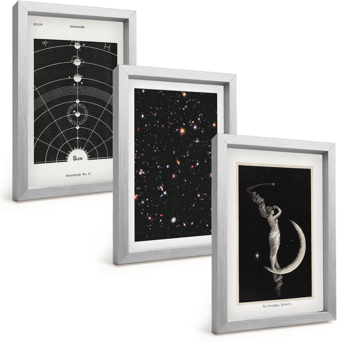 Tulup 4-Delige Schilderij Set - Sterrenstelsel in het zonnestelsel 's nachts Figuur op de maan - 20 x 30 cm - Decoratieve Schilderijen - Wanddecoratie - Hal - Stijlvolle Muurdecoratie