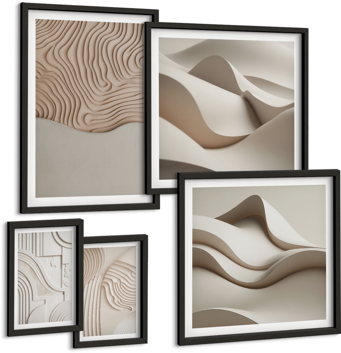 Tulup 4-Delige Schilderij Set - Abstracte reliëfpatronen in beigetinten - 50 x 50 cm, 20 x 30 cm en 40 x 60 cm - Wanddecoratie - Schilderijen Set - Kantoor - Interieur Decoratie
