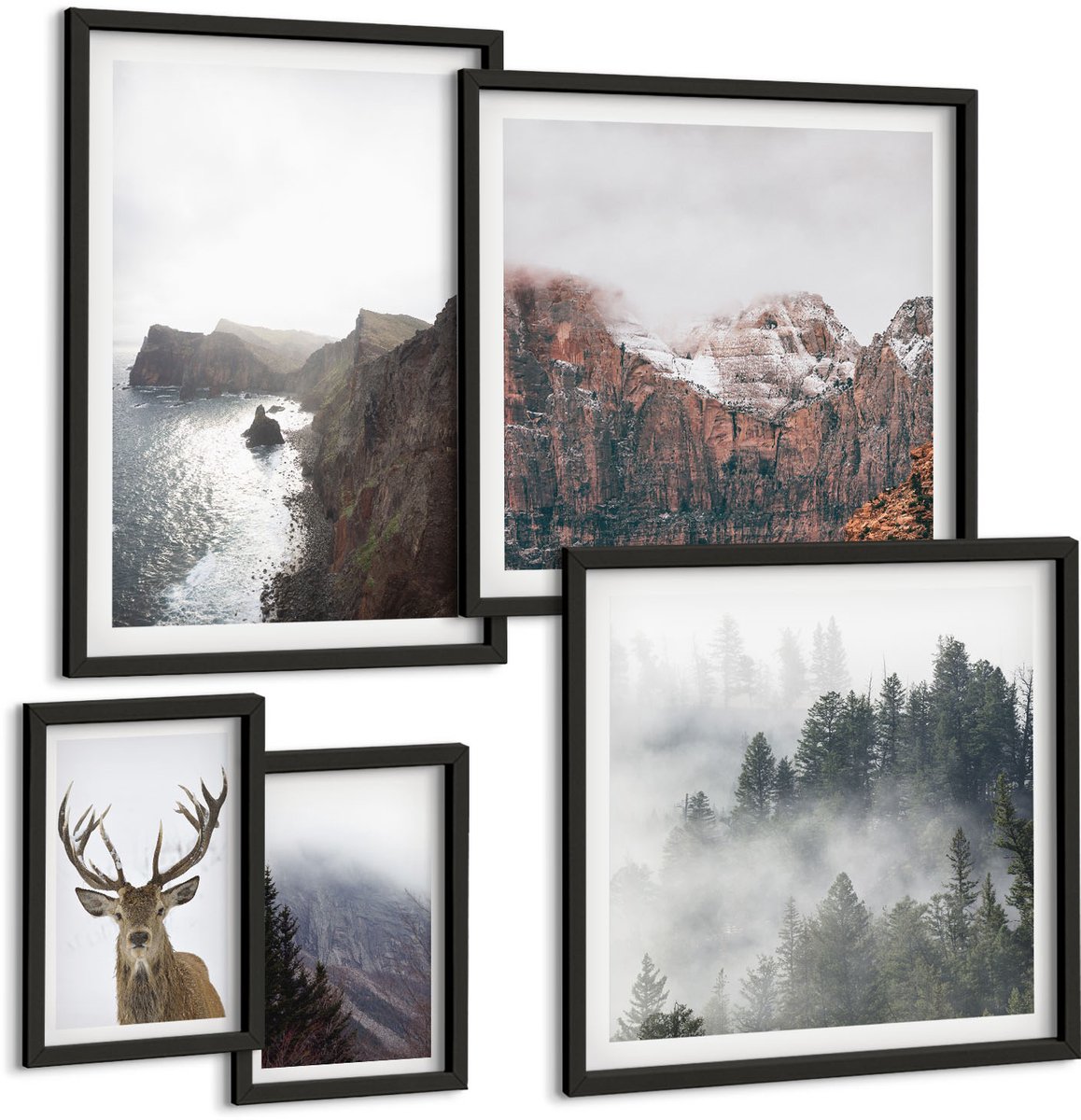 Tulup 4-Delige Schilderij Set - Natuurlijke landschappen met wilde dieren en dieren in het wild. - 50 x 50 cm, 20 x 30 cm en 40 x 60 cm - Wanddecoratie - Schilderijen Set - Interieur