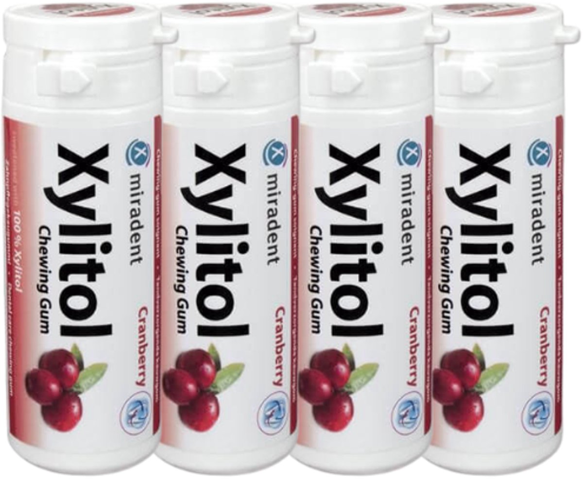 Miradent Xylitol Kauwgom - Cranberry - 4 x 30 stuks - Voordeelverpakking