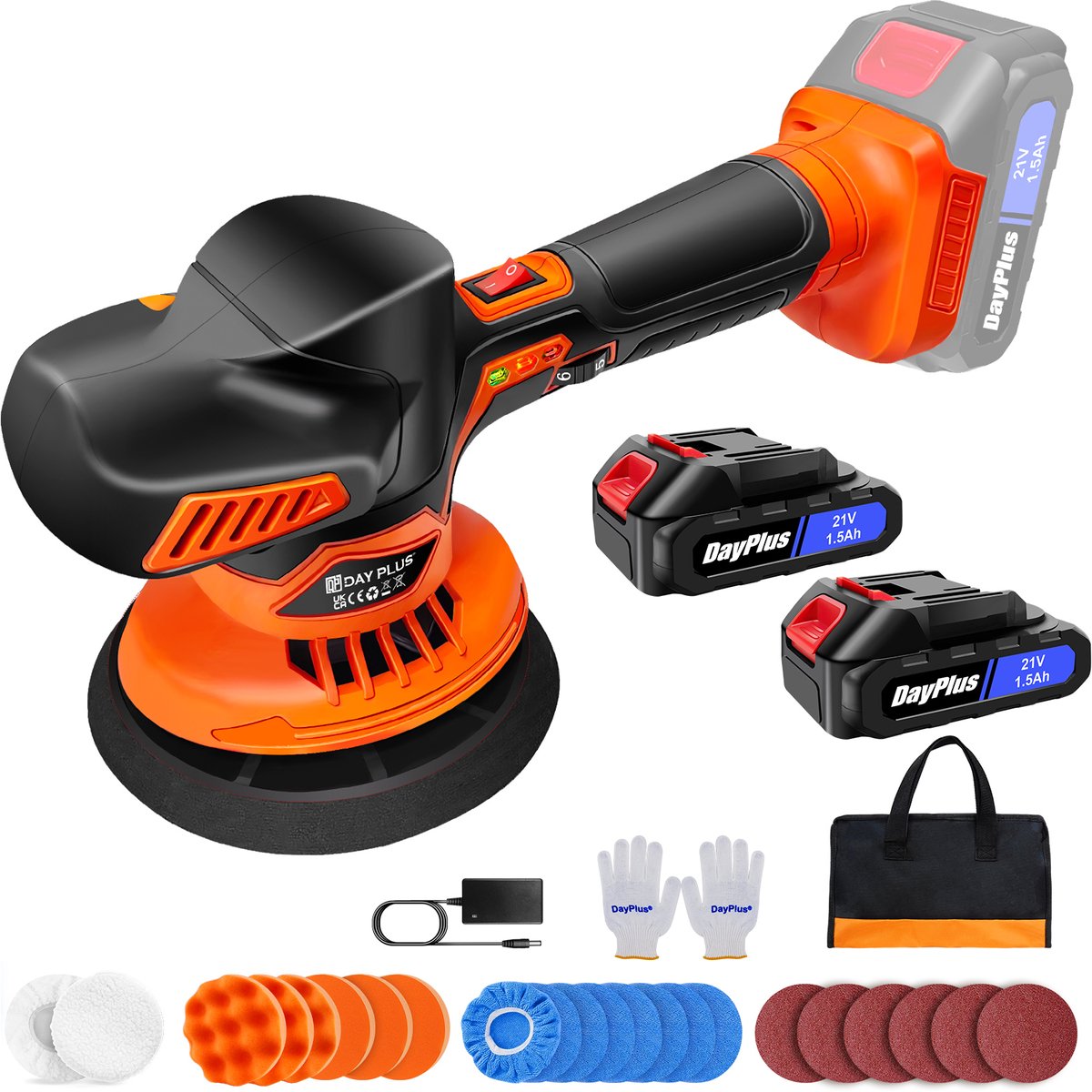 Draadloze 21V Accu Polijstmachine – 6 Verstelbare Snelheden, 2 Accu's, Complete Accessoireset, Autopolijster voor Waxen, Lakherstel, Leer en Vloer Polijsten