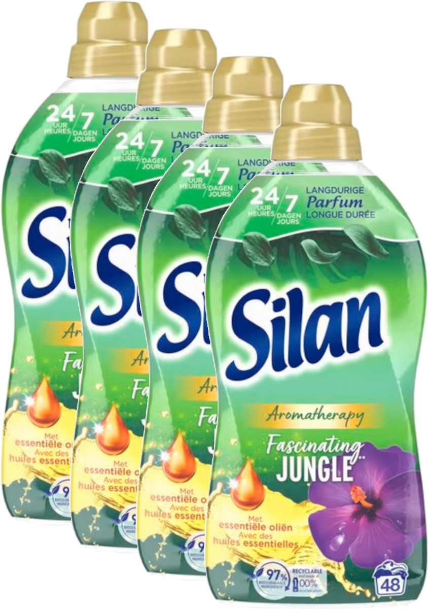 Silan Aromatherapy Fascinating Jungle Essentiële Oliën en Langdurige Parfum - Wasverzachter - 192 (4x48) Wasbeurten - 4224ml (4x1056ml)