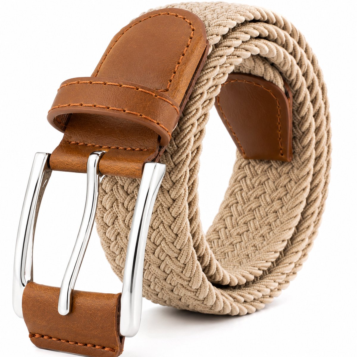 Leren Riem, Stoffen Riem, Stretchriem, Elastische Gevlochten Riem (Rekbare en Elastische Riem voor Dames en Heren), Breedte 3,5 cm, Lengte 125 cm