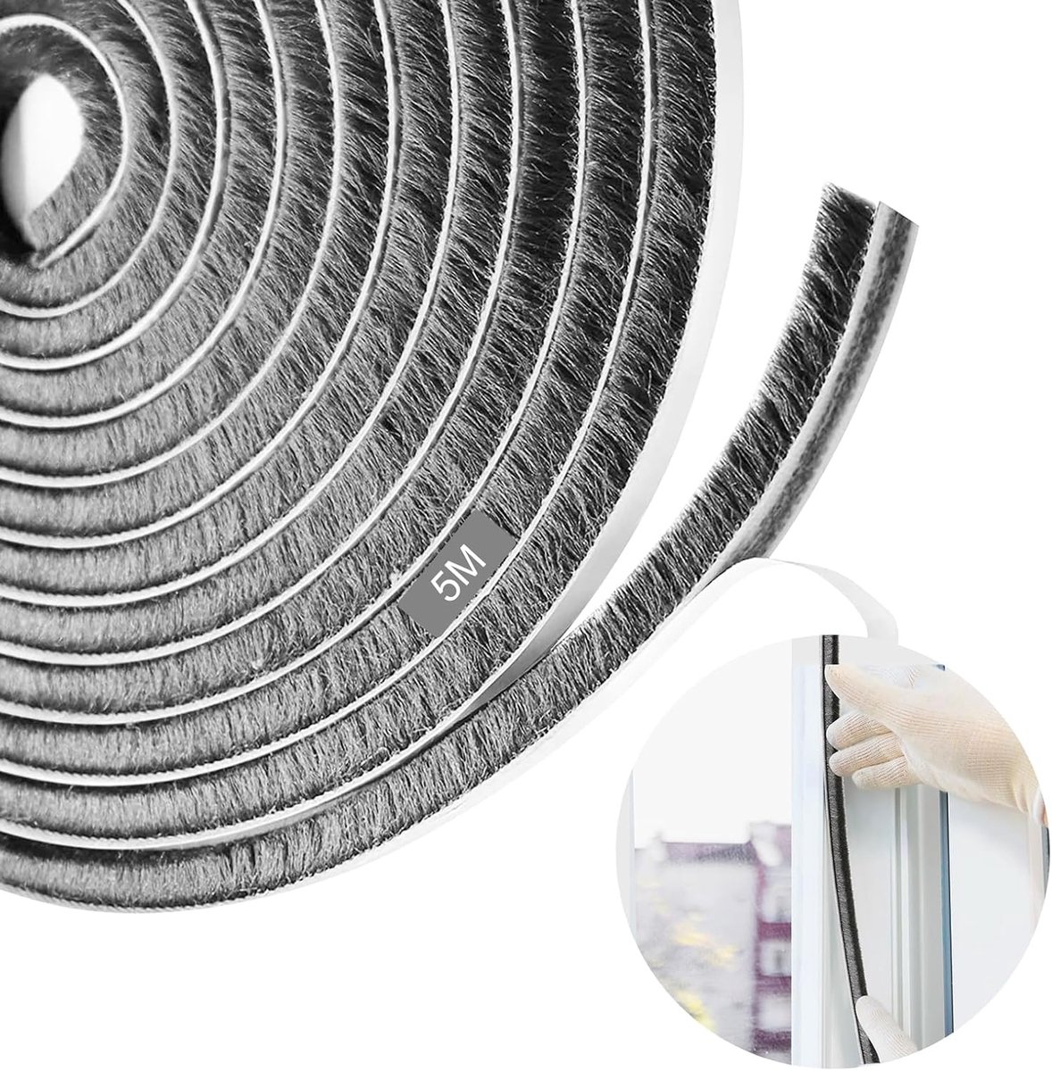 Zelfklevende Deurborstel 5 Meter - 9x9 mm Stof- en Winddichte Afdichting - Isolatiestrip voor Schuifdeuren - Tochtwering en Stofbescherming