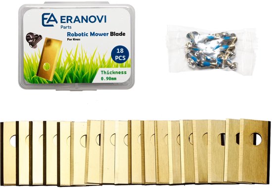 Lames pour robot de jardin Eranovi, 18 pièces, épaisseur 0.90mm, revêtement titane. Vis incluses.