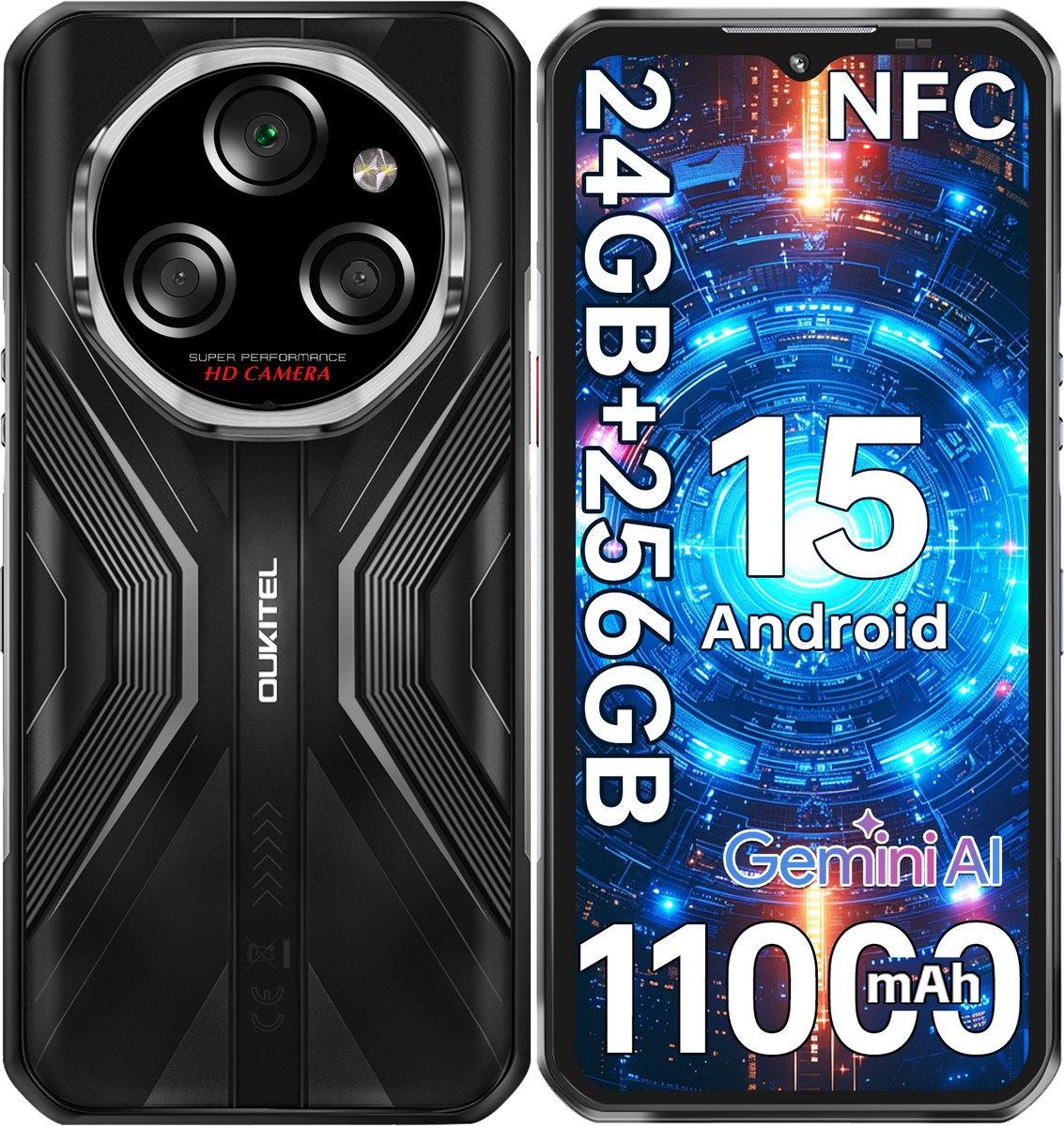 OUKITEL WP55S Smartphone 5G-24 RAM-256 ROM-11000 mAh batterij-6.6 inch HD scherm-64MP camera-NFC-Android15