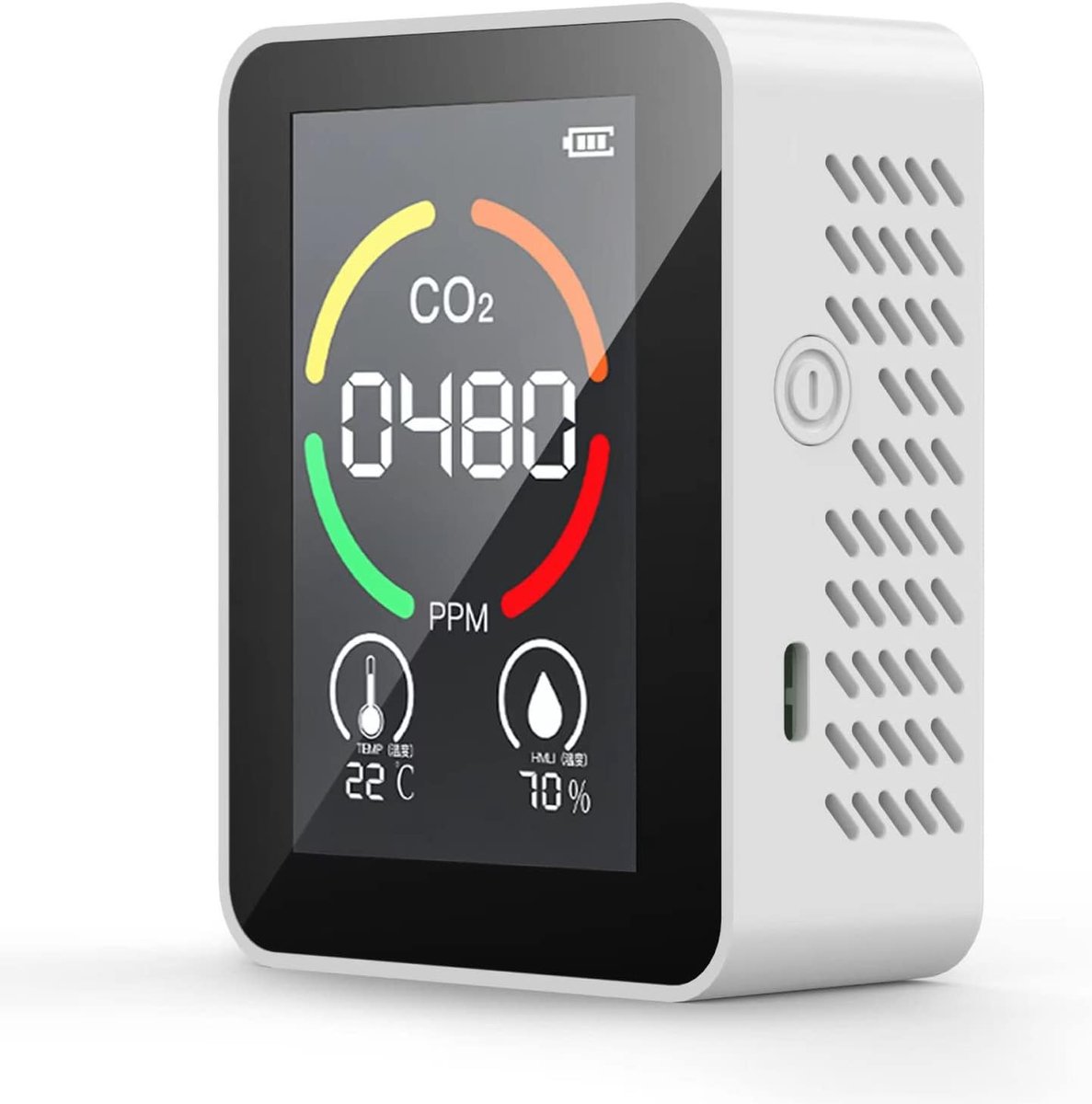 Luchtkwaliteitsmonitor - Koolstofdioxidedetector - Digitale monitor voor luchtkwaliteit, temperatuur en luchtvochtigheid - Geschikt voor thuis, kantoor en school - Wit