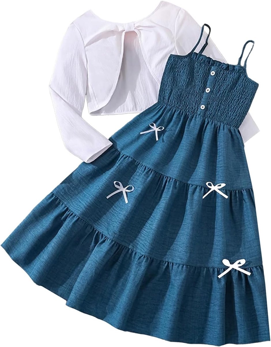 Bloemenjurk voor meisjes, met gebreide jas, 2-delige A-lijn, outfit, 7-12 - ShopVlot