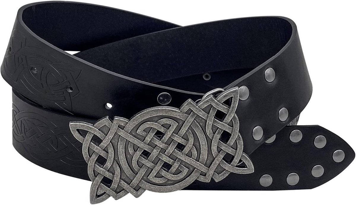 Medieval Leather Celtic Knot Belt, Viking Embossed Knight Belt, Vintage LARP Strap for Cosplay Costume Accessory - ShopVlot