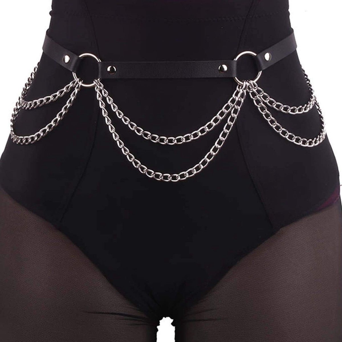 Punk Chain Belt, Waist Body Chain Belt, Black Leather Waist Belt, Adjustable, for Women and Girls Who Love Rock and - ShopVlot