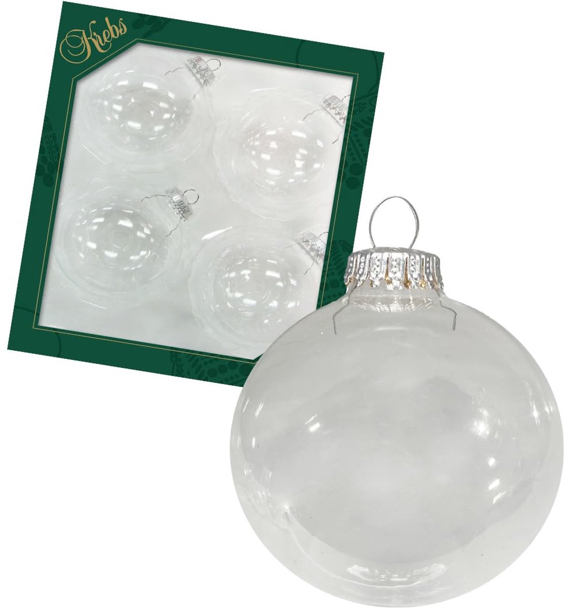 Krebs Glas Lauscha - Kerstboomversiering/kerstballen – doos met 4 heldere kristallen ballen met zilveren splint van - ShopVlot