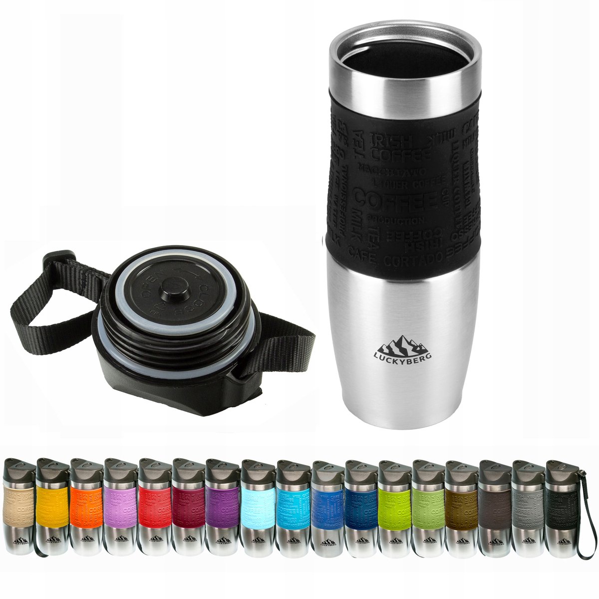 Luckyberg Thermosbeker 480ml - RVS, 6u Warm, 8u Koud, Zwart