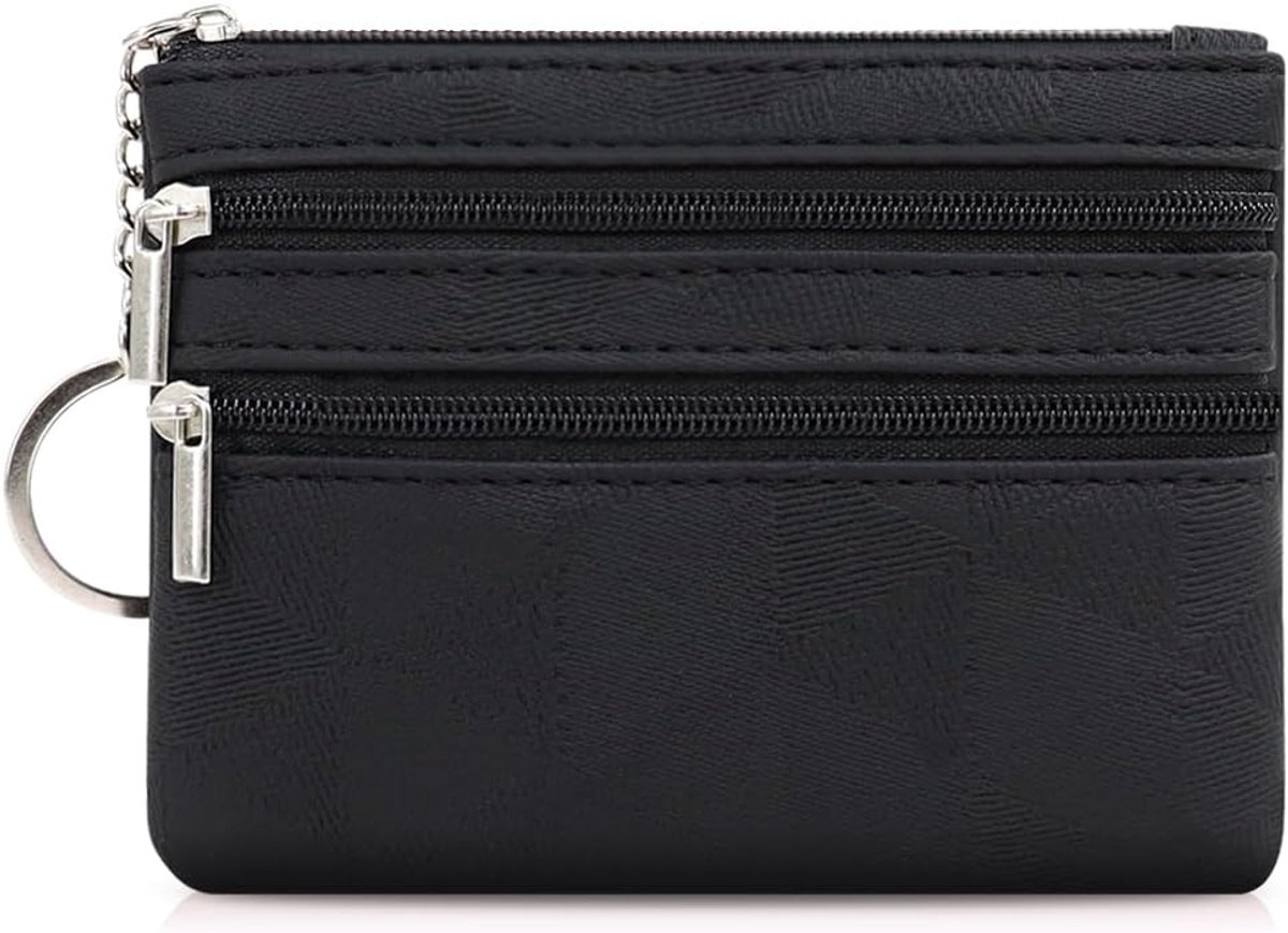 AfitLulu Women's Small Faux Leather Wallet with Key Chain and 2-Layer Zip Compartment, Mini Coin Purse for Keys - ShopVlot