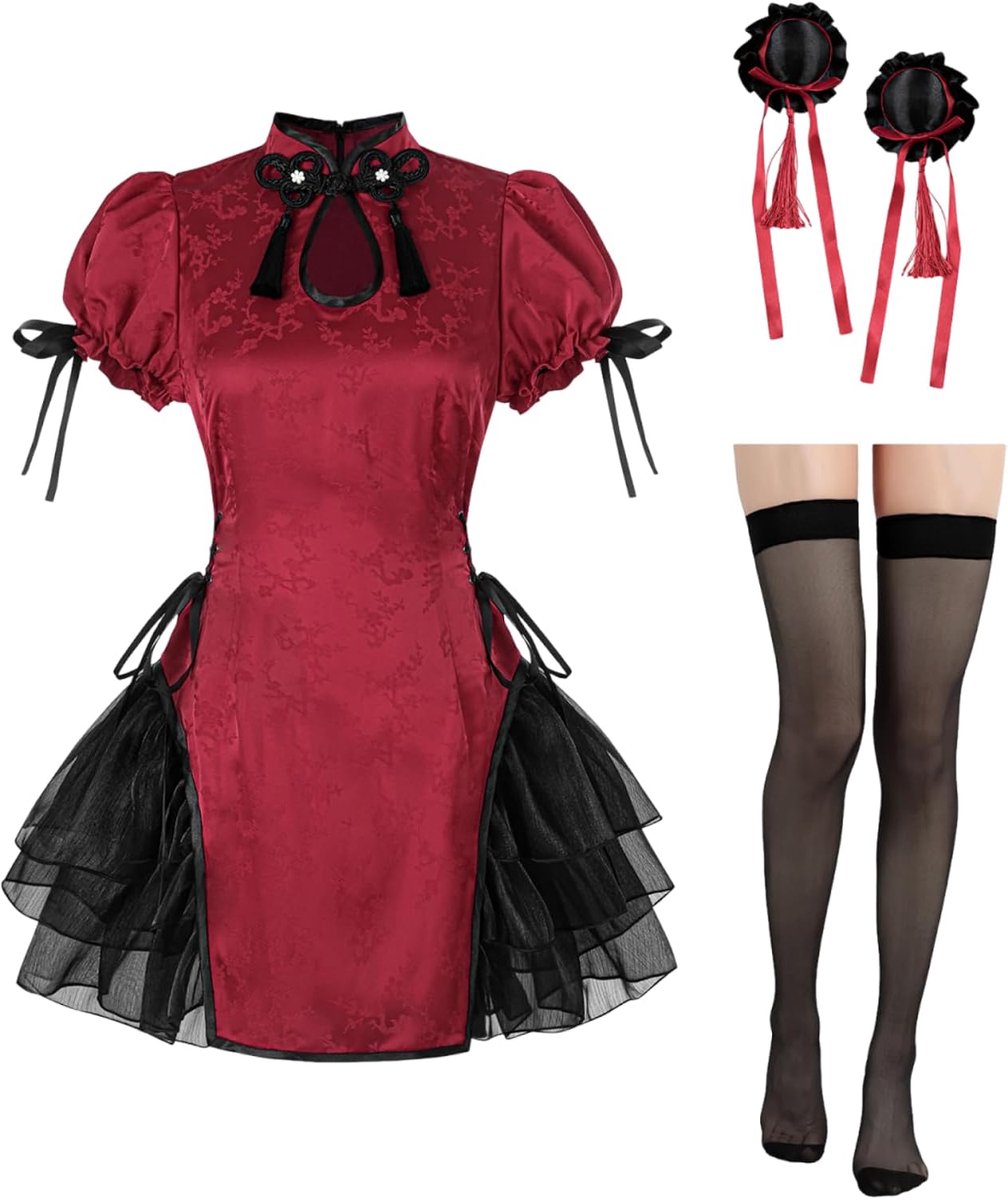 Chinees Qipao Maid cosplay kostuum set carnaval Halloween outfit - ShopVlot