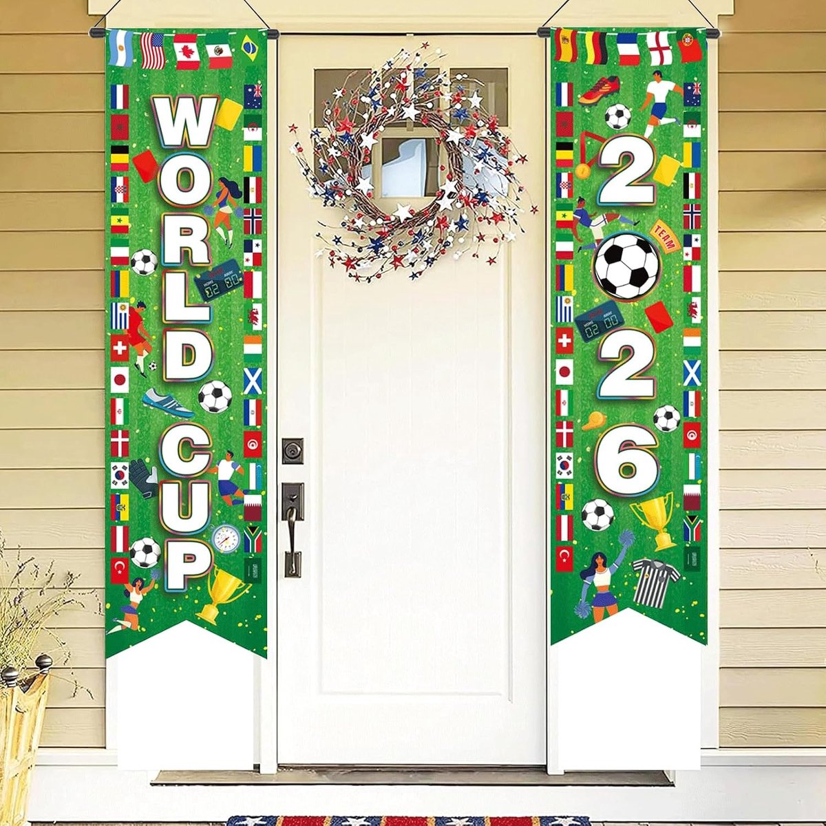 Set of 2 Door Banners for World Cup Football World Cup 2026 Hanging Football Banner Indoor Outdoor Sports Club Bar - ShopVlot