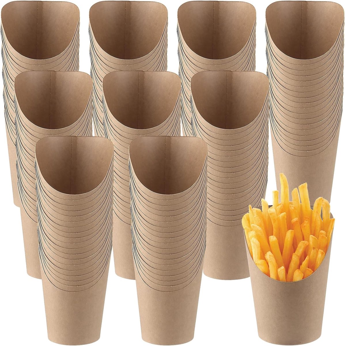 Pack of 100 Kraft Paper Cup Holders, Fries Cups, Disposable Fries Cups, Cardboard, Bubble Waffle Bags, Ice Cream Fries - ShopVlot