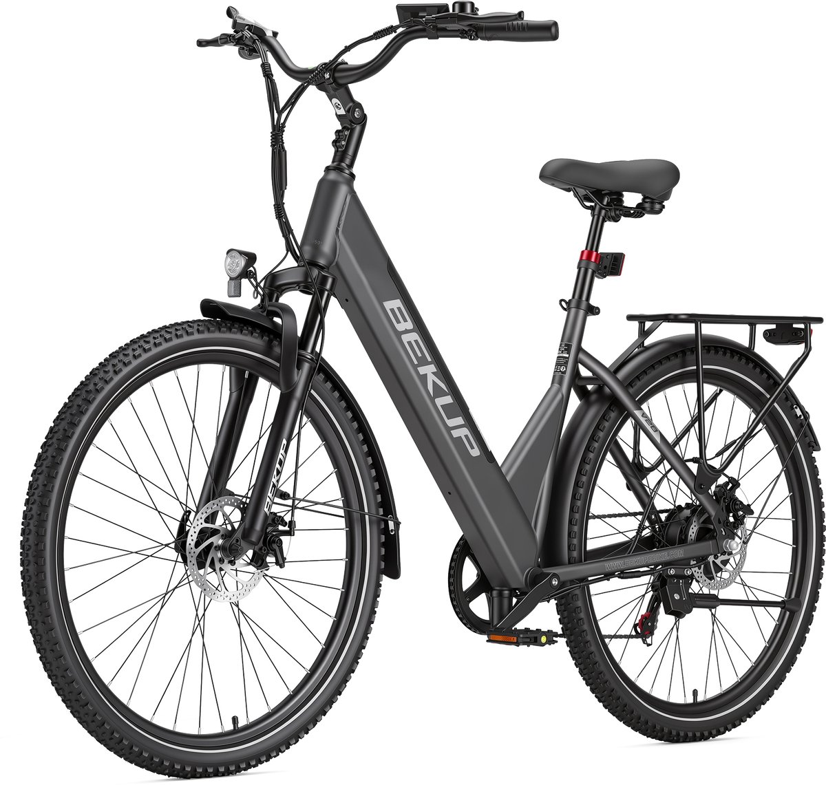 Elektrische Stadsfiets 28 inch -Comfort Lage Instap-75 km Actieradius-250W Motor-Shimano 7 Versnellingen-Verende Voorvork-Verende Zadelpen-LCD Display - rvork-Verende Zadelpen-LCD Display – foto 8