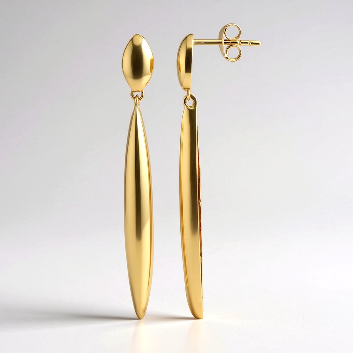 Cavill - Vergulde Zilveren Oorbellen - 925 Sterlingzilver - Elegante, Gepolijste Ovale Oorhangers - Stijlvolle Gouden Laag - Lange Oorbellen 45 mm