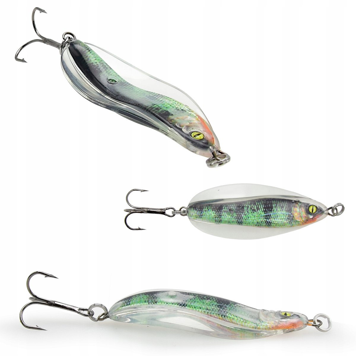 Devil Spoon Spinnerbait: Transparant plastic met visje & dreggen