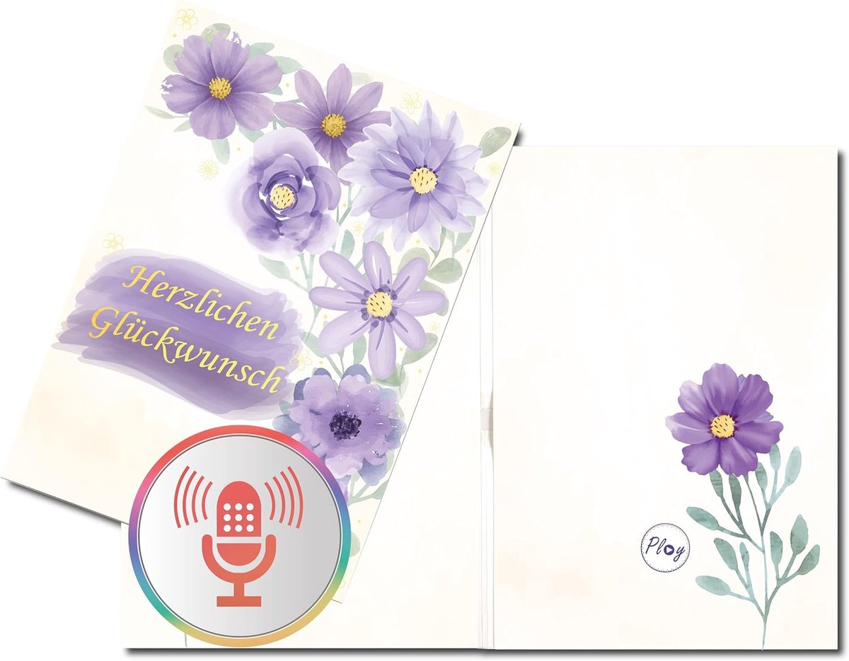 Gepersonaliseerde wenskaart A5 - audiofunctie - waterverf ontwerp - voor verjaardag of huwelijk - ShopVlot