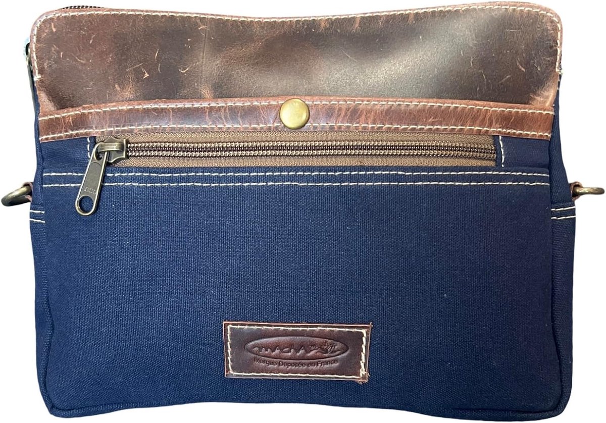 Schoudertas vintage stijl - Macha hennep leer - 2 compartimenten - Etnische uitstraling - ShopVlot