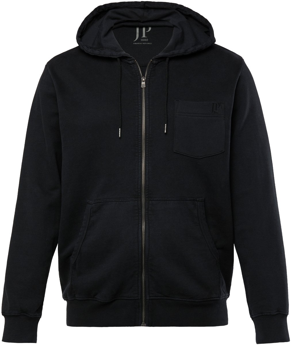 JP 1880 - Heren - Hoodie-jack sweatstof capuchon vintage look capuchon - Zwart - Maat 4XL