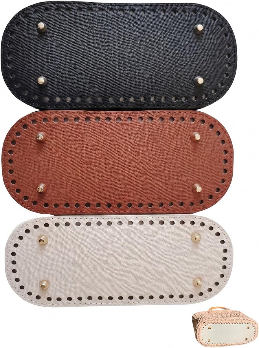 bodem voor haaknaaldzakken set van 3 - ovale onderkant zwart, bruin, beige - versterkt met naadgaten - voorkomt knikken - ShopVlot
